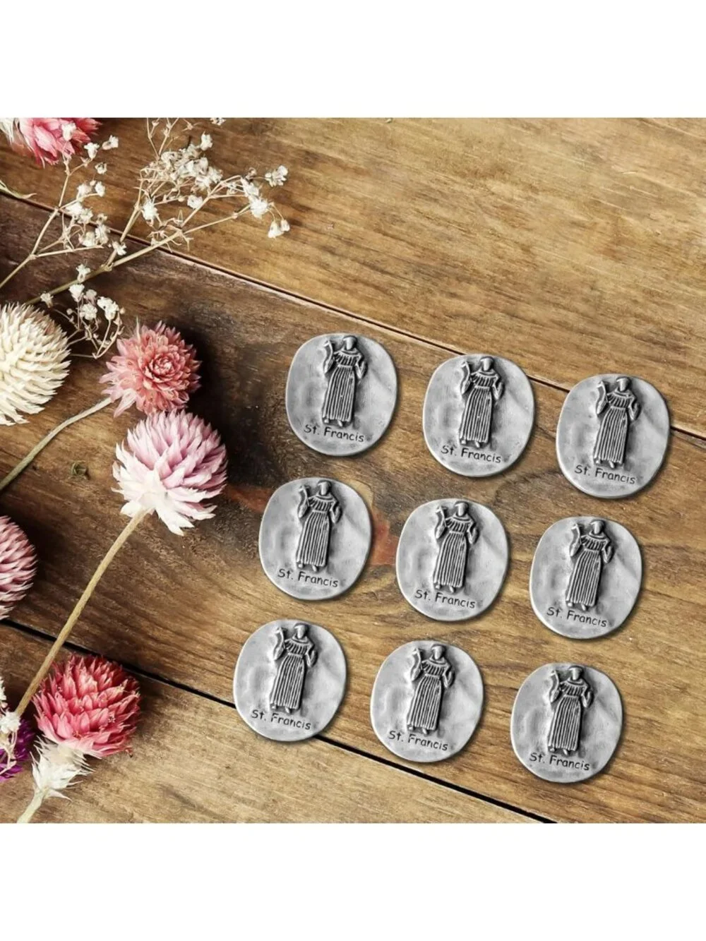 20 Antique Silver St. Francis Pocket Tokens - Animal Patron Coins for Charms